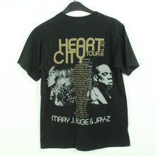 Laden Sie das Bild in den Galerie-Viewer, Vintage MARY J. BLIGE &amp; JAY-Z T-Shirt / Bandshirt Gr. S schwarz mit Print und Backprint HEART OF THE CITY Tour(*)
