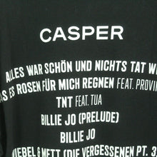 Laden Sie das Bild in den Galerie-Viewer, Vintage CASPER T-Shirt / Bandshirt Gr. L schwarz mit Print und Backprint ALLES WAR SCHÖN UND NICHTS TAT WEH (*)