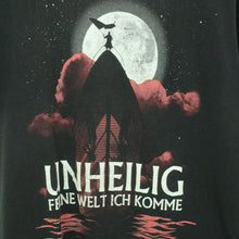 Laden Sie das Bild in den Galerie-Viewer, Vintage UNHEILIG T-Shirt / Bandshirt Gr. S schwarz mit Print und Backprint (*)