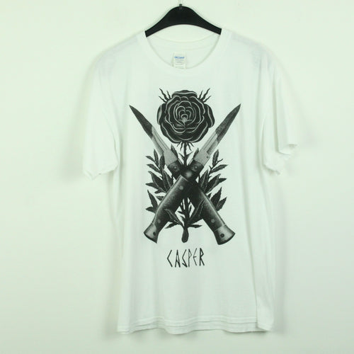 Vintage CASPER T-Shirt / Bandshirt Gr. L weiß mit Print und Backprint LANG LEBE DER TOD (*)