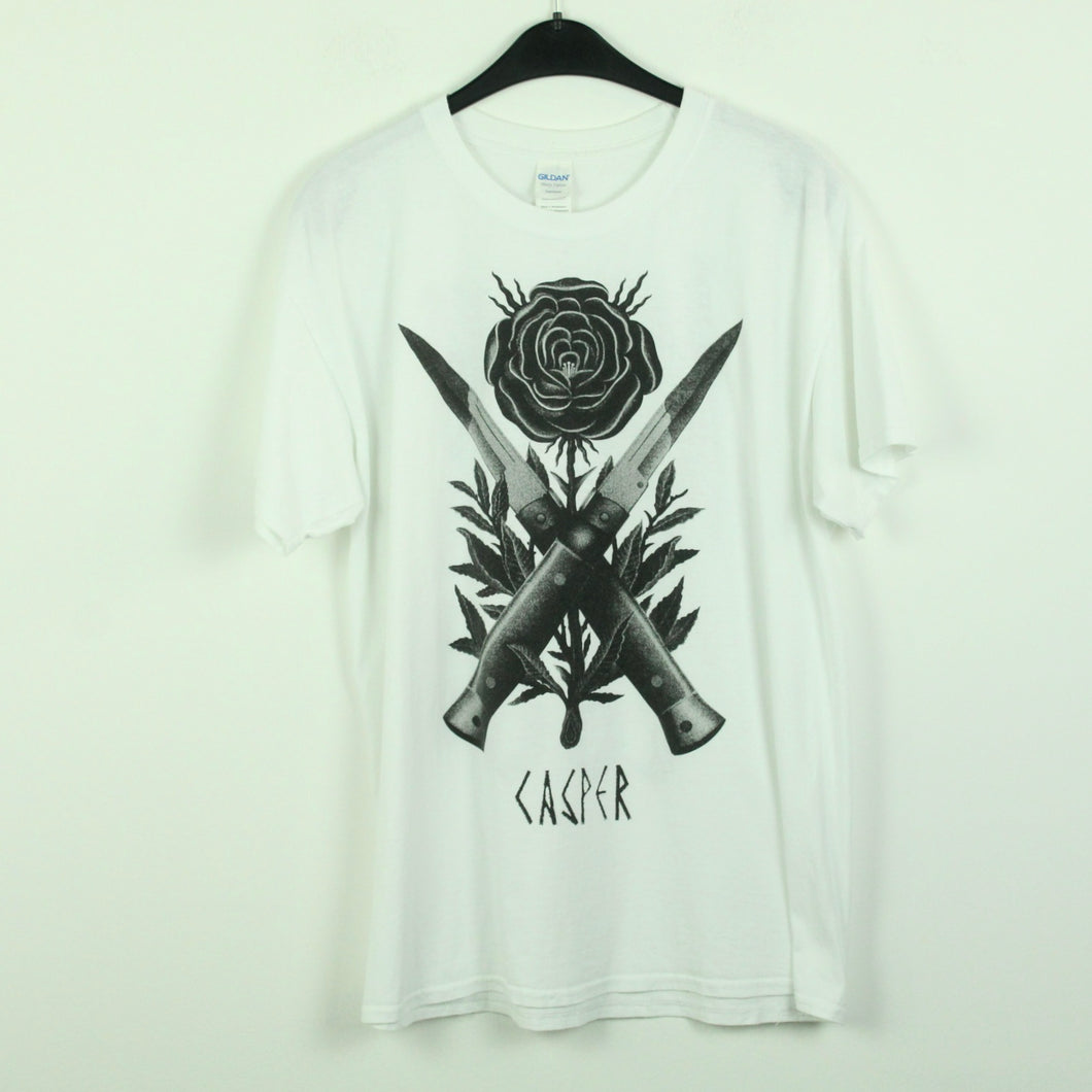 Vintage CASPER T-Shirt / Bandshirt Gr. L weiß mit Print und Backprint LANG LEBE DER TOD (*)