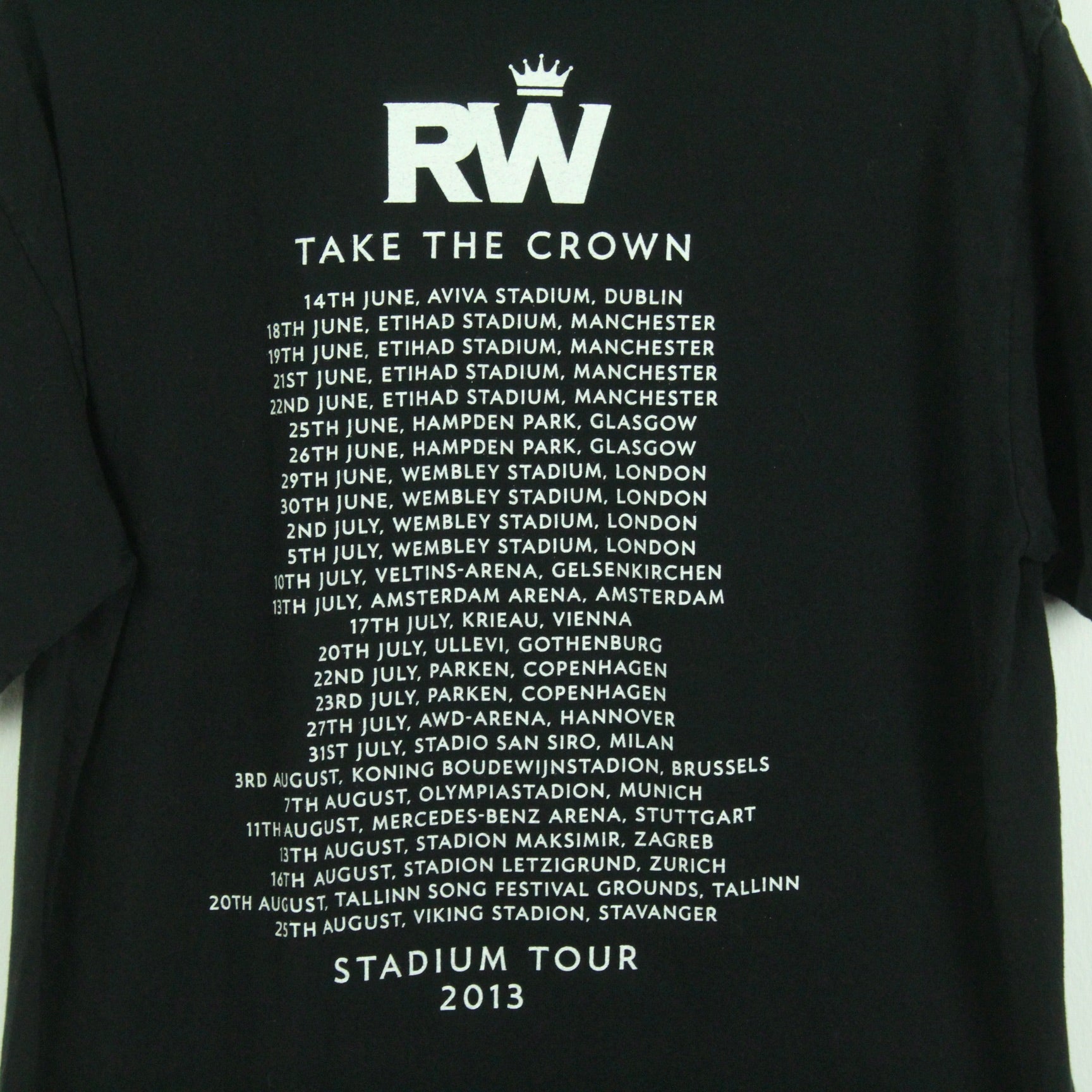 Vintage ROBBIE WILLIAMS T-Shirt / Bandshirt Gr. L schwarz mit Print und Backprint Tour 2013 (*)