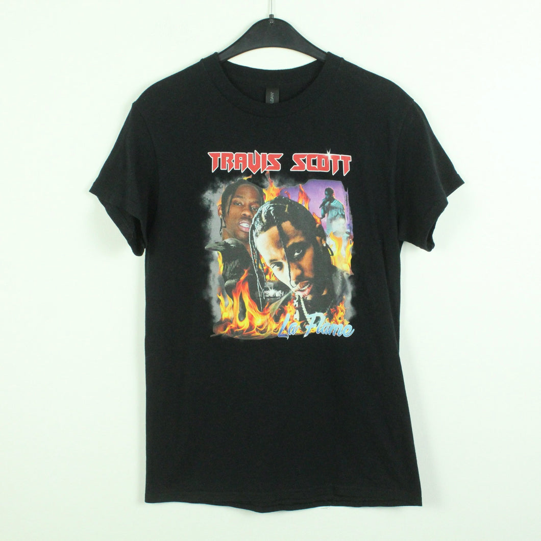 Vintage TRAVIS SCOTT T-Shirt / Bandshirt Gr. S schwarz mit Print LA FLAME (*)