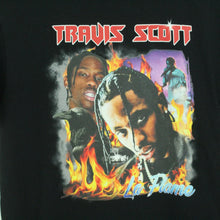 Laden Sie das Bild in den Galerie-Viewer, Vintage TRAVIS SCOTT T-Shirt / Bandshirt Gr. S schwarz mit Print LA FLAME (*)