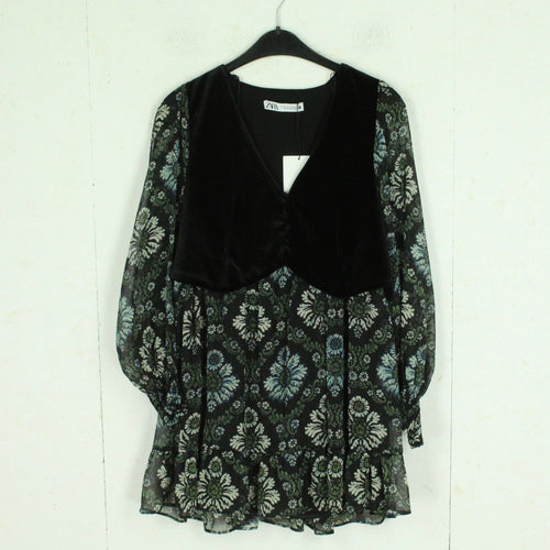 Second Hand ZARA Kleid Gr. XS schwarz mehrfarbig geblümt (*)