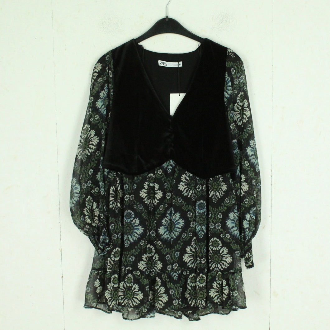 Second Hand ZARA Kleid Gr. XS schwarz mehrfarbig geblümt (*)