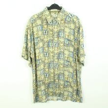 Laden Sie das Bild in den Galerie-Viewer, Vintage 90s Crazy Pattern Hemd Gr. L beige blau gemustert kurzarm (*)