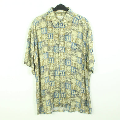 Vintage 90s Crazy Pattern Hemd Gr. L beige blau gemustert kurzarm (*)