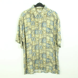 Vintage 90s Crazy Pattern Hemd Gr. L beige blau gemustert kurzarm (*)
