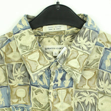 Laden Sie das Bild in den Galerie-Viewer, Vintage 90s Crazy Pattern Hemd Gr. L beige blau gemustert kurzarm (*)
