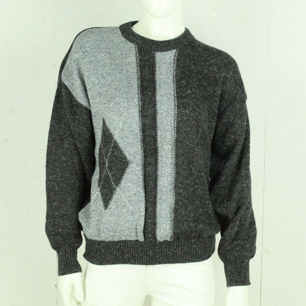 Vintage Pullover mit Wolle Gr. M grau gemustert Strick