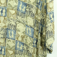 Laden Sie das Bild in den Galerie-Viewer, Vintage 90s Crazy Pattern Hemd Gr. L beige blau gemustert kurzarm (*)