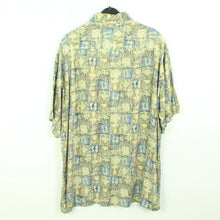 Laden Sie das Bild in den Galerie-Viewer, Vintage 90s Crazy Pattern Hemd Gr. L beige blau gemustert kurzarm (*)