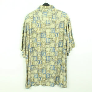 Vintage 90s Crazy Pattern Hemd Gr. L beige blau gemustert kurzarm (*)