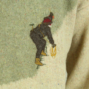 Vintage Pullover Gr. L beige grün gemustert Strick mit Stickerei