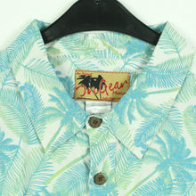 Laden Sie das Bild in den Galerie-Viewer, Vintage Hemd Gr. XL weiß blau gemustert kurzarm Hawaii Look (*)