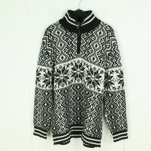 Vintage Pullover mit Wolle Gr. L schwarz weiß Crazy Pattern Strick