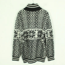 Laden Sie das Bild in den Galerie-Viewer, Vintage Pullover mit Wolle Gr. L schwarz weiß Crazy Pattern Strick