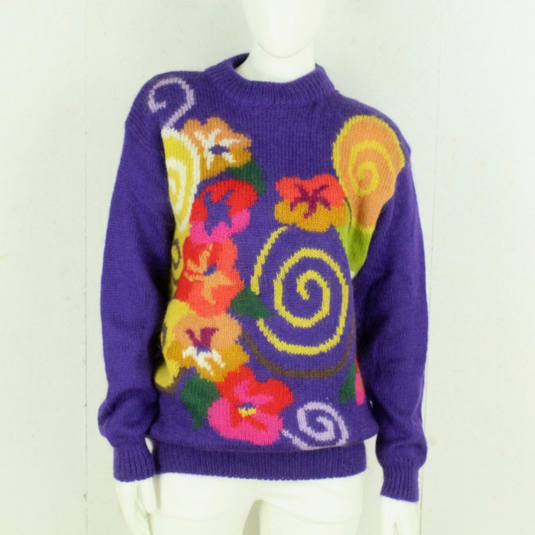 Vintage Pullover mit Wolle Gr. M bunt Crazy Pattern Strick