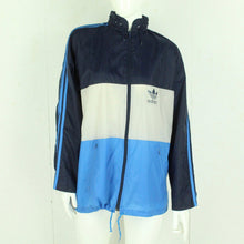 Laden Sie das Bild in den Galerie-Viewer, Vintage ADIDAS Regenjacke Gr. L blau grau Sportswear mit Kapuze