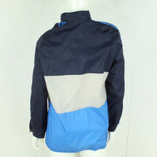 Laden Sie das Bild in den Galerie-Viewer, Vintage ADIDAS Regenjacke Gr. L blau grau Sportswear mit Kapuze