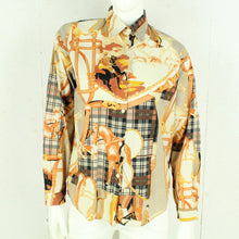 Laden Sie das Bild in den Galerie-Viewer, Vintage Bluse Gr. M beige orange mehrfarbig Crazy Pattern langarm