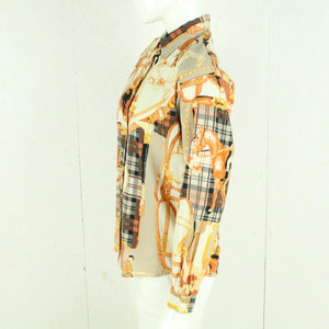Vintage Bluse Gr. M beige orange mehrfarbig Crazy Pattern langarm