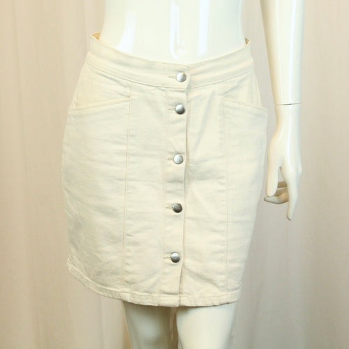 Second Hand LINDEX Jeansrock weiß Gr. 38 Minirock mit durchgehender Knopfleiste(*)
