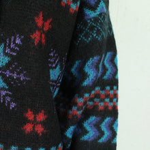 Laden Sie das Bild in den Galerie-Viewer, Vintage Cardigan mit Wolle Gr. M mehrfarbig gemustert Strickjacke mit Glitzerdetails