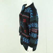 Laden Sie das Bild in den Galerie-Viewer, Vintage Cardigan mit Wolle Gr. M mehrfarbig gemustert Strickjacke mit Glitzerdetails