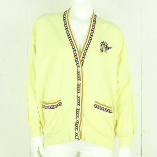 VINTAGE Cardigan Gr. M gelb Strickjacke mit Stickerei