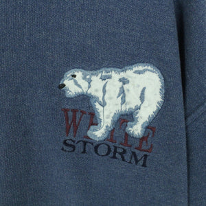 Vintage Sweatshirt Gr. L blau mit Stickerei und Patch: Eisbär