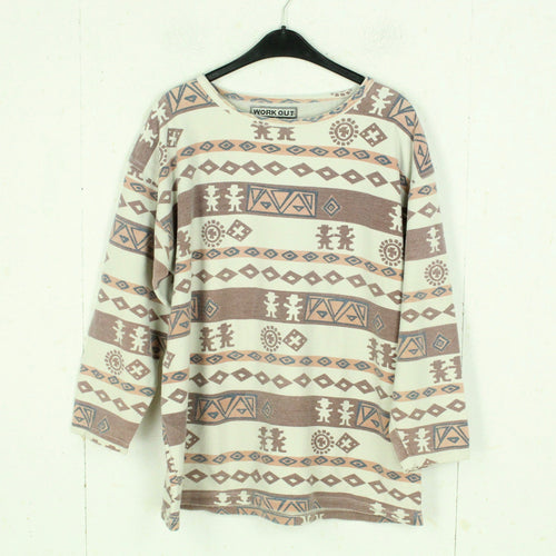 Vintage Sweatshirt Gr. L beige mehrfarbig gemustert Aztek Style