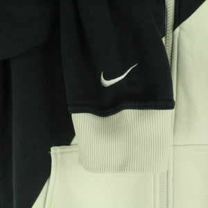 Vintage NIKE Sweat-Jacke Gr. M beige schwarz mit Stickerei und Kapuze
