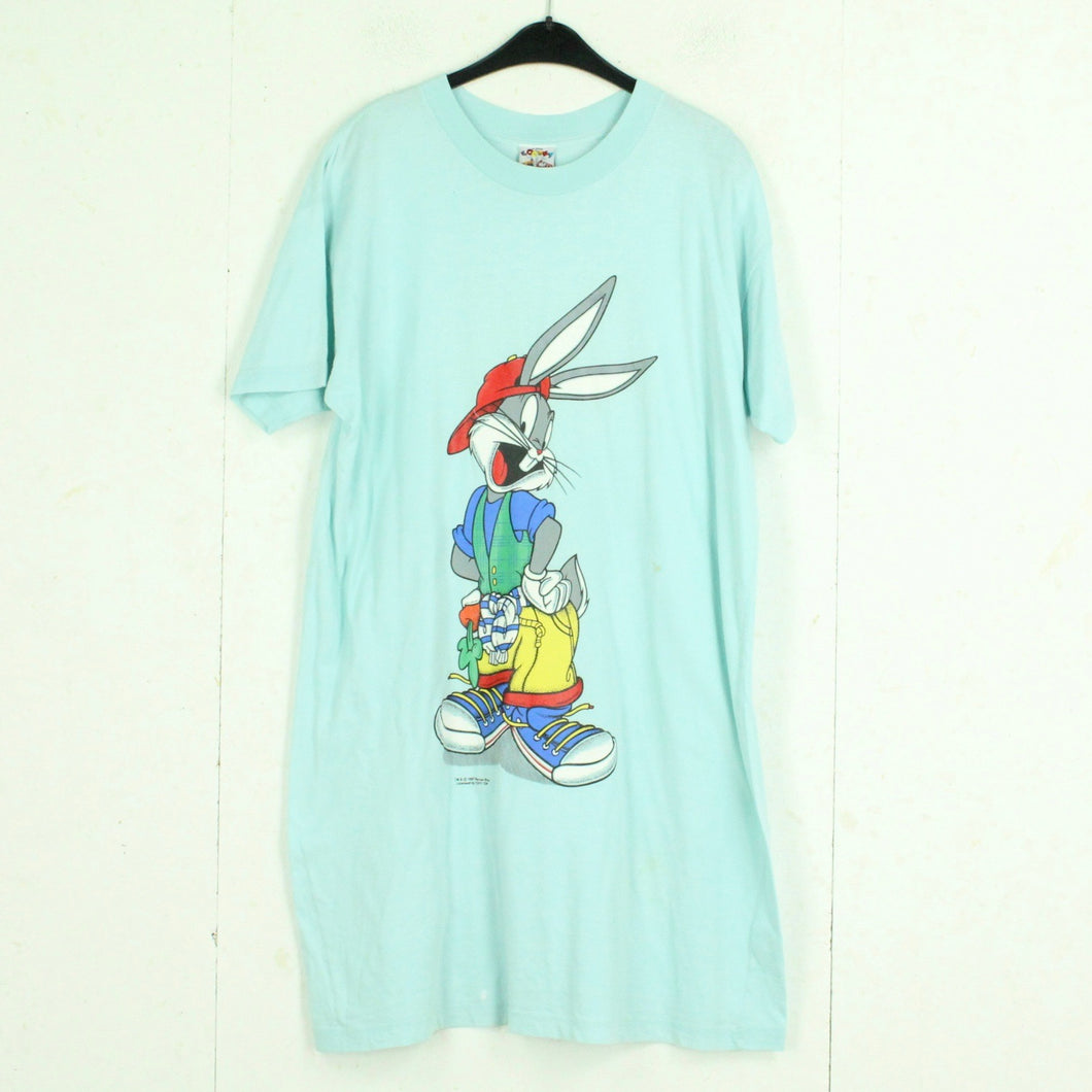 Vintage LOONEY TUNES T-Shirt-Kleid Gr. L hellblau mit Print 