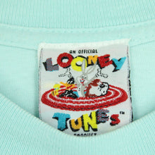 Laden Sie das Bild in den Galerie-Viewer, Vintage LOONEY TUNES T-Shirt-Kleid Gr. L hellblau mit Print + Backprint &quot;Bugs Bunny&quot;