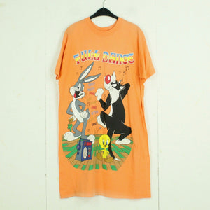 Vintage LOONEY TUNES T-Shirt-Kleid Gr. L orange mit Print "Bugs Bunny"