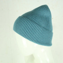 Laden Sie das Bild in den Galerie-Viewer, HG Beanie Strickmütze blaugrau mit Wolle &amp; Kaschmir - Einheitsgröße NEU