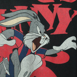 Vintage 90s BUGS BUNNY & FC BARCELONA T-Shirt Gr. XL schwarz mit Print und Backprint 1995 Warner Bros