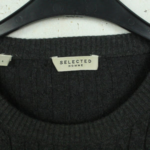 Second Hand SELECTED HOMME Pullover Gr. L grau uni Strick Zopfmuster (*)