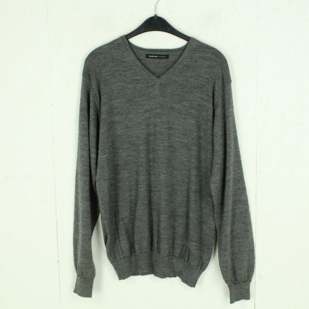 Second Hand SELECTED HOMME Wollpullover Gr. XL grau meliert Strick Wolle Pullover (*)