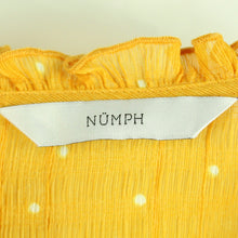 Laden Sie das Bild in den Galerie-Viewer, Second Hand NÜMPH Bluse Gr. 38 orange gold gepunktet (*)