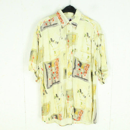 Vintage 90s Hemd Gr. L beige mehrfarbig Crazy Pattern kurzarm