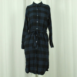 Second Hand ESPRIT Midikleid Gr. 34 blau schwarz kariert Kleid (*)