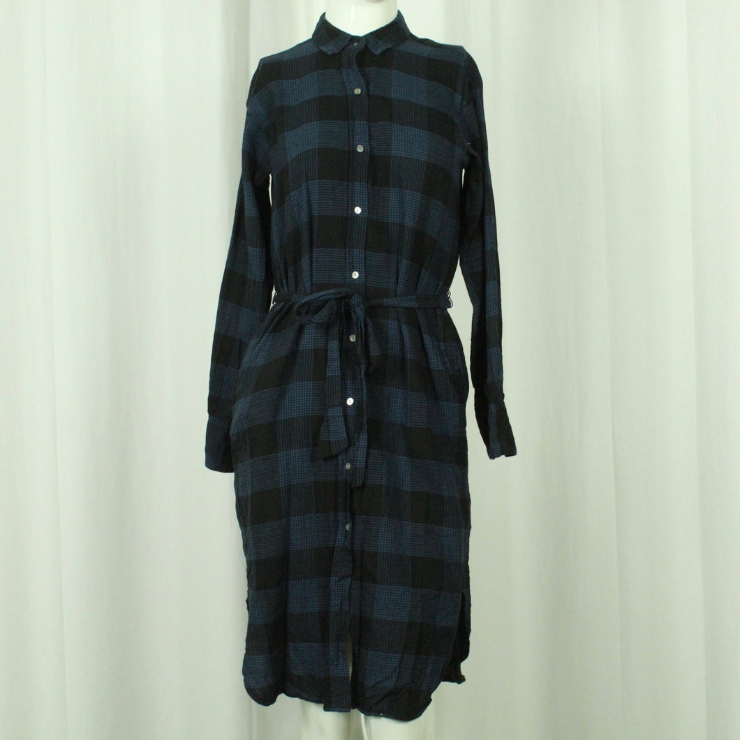 Second Hand ESPRIT Midikleid Gr. 34 blau schwarz kariert Kleid (*)