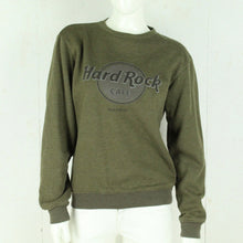 Laden Sie das Bild in den Galerie-Viewer, Vintage HARD ROCK CAFE MADRID Sweatshirt Gr. M oliv mit Logo-Print