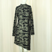 Laden Sie das Bild in den Galerie-Viewer, Second Hand FIND Midikleid Gr. S schwarz gold gemustert Glitzer Kleid (*)