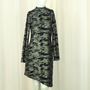Second Hand FIND Midikleid Gr. S schwarz gold gemustert Glitzer Kleid (*)