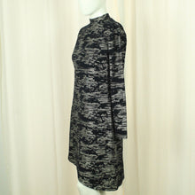 Laden Sie das Bild in den Galerie-Viewer, Second Hand FIND Midikleid Gr. S schwarz gold gemustert Glitzer Kleid (*)