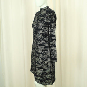 Second Hand FIND Midikleid Gr. S schwarz gold gemustert Glitzer Kleid (*)